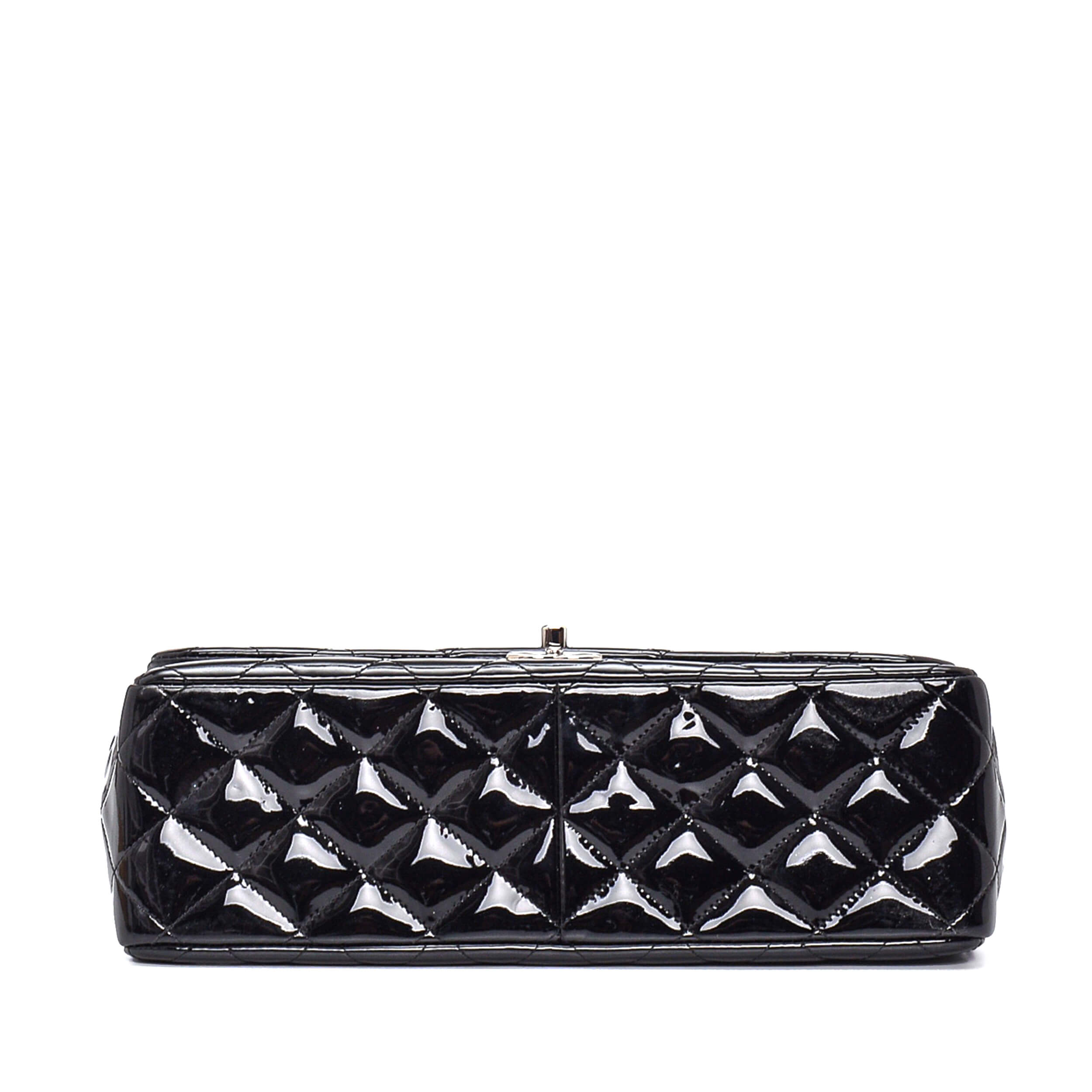 Chanel - Black Quilted Patent Leather Jumbo Double Flap Bag